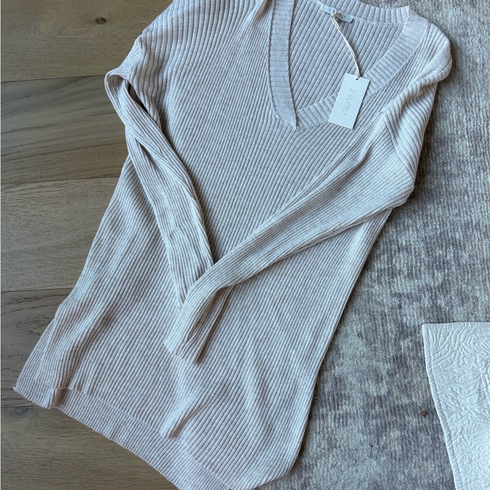Z Supply V-Neck Ribbed Sweater - Light Beige